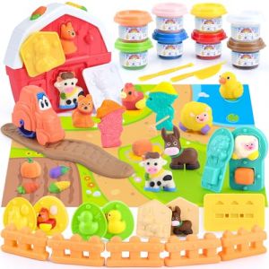 PLAY Ferme P&acirc;te &agrave; Modeler pour Enfants, Kit de P&acirc;te &agrave; Modeler avec Outils, Pochoirs d'animaux de Ferme & 8 Pots d'argile Color&eacute;e, Jouet Cadeaux pour Enfants Fille Gar&ccedil;on 3+ Ans (LANPA EU, neuf)