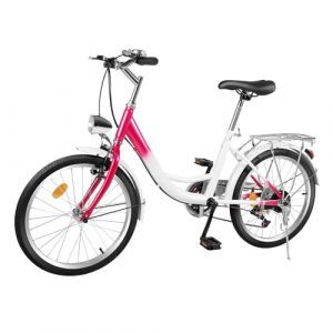 Jolre Vélo pour Enfant de 20 Pouces, Vélo de Ville pour garçons et Filles, vélo de Ville avec lumière, 6 Vitesses, Convient pour 145 à 165 cm, Rose + Blanc. (STSREO, neuf)