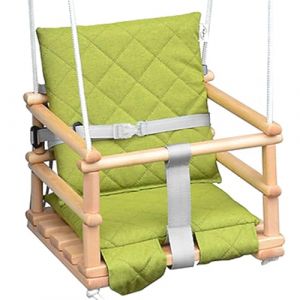 Skyline Balancoire Enfant Exterieur Jardin en Bois Accessoire Interieur Tissu Siege Fait Main Balançoire pour Bébé Interieur Corde 4 in 1 Naturel/Verde (Babylandia, neuf)