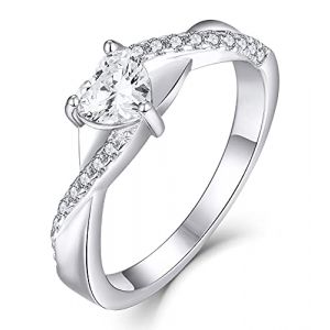YL Bague de fian&ccedil;ailles avril Pierre de naissance blanche Oxyde de Zirconium Traverser Infini Solitaire coeur bague de mariage pour les femmes mari&eacute;e (Taille 54) (YL Fine Jewelry, neuf)