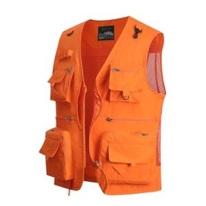 MeiLayM Homme Gilet de pêche Veste Plein air Gilet Été Multi-Poche Gilet Séchage Rapide Gilet de Sport Veste Loisirs Respirant Sans Gilet Manches Camping Chasse Photographie Veste Orange,XXL (MeiLayM, neuf)