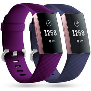Faliogo 2 Pack Bracelet de Remplacement Compatible avec Fitbit Charge 3 Bracelet/Fitbit Charge 4 Bracelet, Bandes de Sport Classiques pour Femmes Hommes, Grand Prune/Bleu (Gehuaa-EU, neuf)