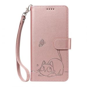 Ucikov Coque pour Huawei P20,Étui à Rabat en Cuir Motif Chats et Papillons Antidérapant Portefeuille Magnétique Cartes Fentes Housse de Protection,Or Rose (Ucikov, neuf)