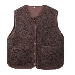 Risipu Veste sans manches en sherpa pour femme - Veste d&eacute;contract&eacute;e et chaude en fausse fourrure Teddy avec poches - Manteau en polaire pour l'hiver, marron, XXL (yangwenting shop, neuf)