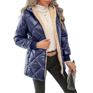 Trench Coat Femme Hiver Manteaux en Laine Cintré Manteau Hiver Long Chaud Mi Saison a Capuche Doudoune Longue Matelassée Chic Veste Sherpa Femme Bleu Marine L (MOKBAY, neuf)