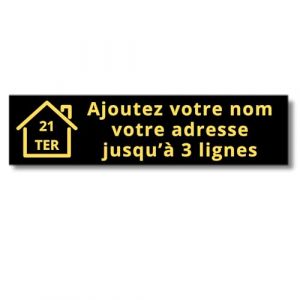 Plaque Bo&icirc;te aux Lettres Personnalis&eacute;e Adh&eacute;sive - Nom Grav&eacute; PVC R&eacute;sistant - 10x2.5cm Gris Alu M&eacute;tallis&eacute; - 1 &agrave; 3 Lignes pour Maison Num&eacute;ro Rue (Noir/Jaune) (Univerdeal, neuf)