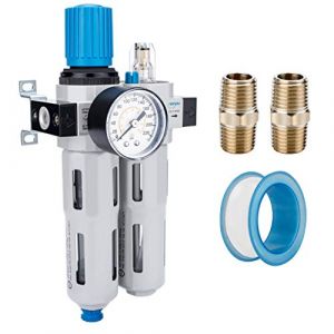 NANPU 1/4" BSPP Filtre R&eacute;gulateur Lubrificateur (FRL) d'Air Comprim&eacute; S&eacute;parateur Eau-Huile - Haute Pression, Alliage de zinc, Manom&egrave;tre (0-16 Bar), D&eacute;charge Semi-automatique, Support En M&eacute;tal (NANPU Pneumatic, neuf)
