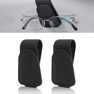 Bosmsaslad 2 Pièces Porte Lunettes pour Voiture, Magnétique en Cuir Universel Support Lunettes pour Voiture, Clip Support Lunettes Soleil Voiture Pare-Soleil, Pince à Lunette Auto (Noir) (NICOLAE STORE S.R.L., neuf)