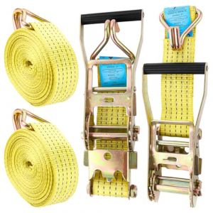 ASelected 2 Jeux de 6M×50MM Sangle d'arrimage à Cliquet, Sangle a Cliquet avec Crochet en Polyester, Sangles de Serrage avec Tendeur à Cliquet pour Remorque, Moto, Voiture Jaune (ASelected, neuf)