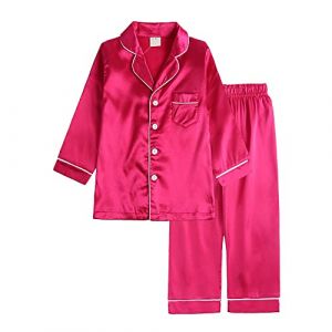 Verve Jelly Enfants Fille Garçon Pyjama Ensemble À Manches Longues Pjs 2 Pièces Vêtements De Nuit Boutonné Chemise Pantalon Doux Vêtements De Nuit D'été Nuisette Rose Rouge 120 4-5 Ans (kuersi eu, neuf)