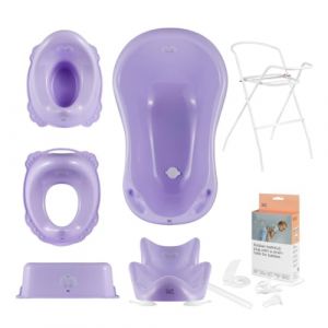 Hylat Baby Lot de 7 pi&egrave;ces : baignoire avec support, si&egrave;ge de salle de bain et drain, si&egrave;ge de toilette pour enfants, pot, &eacute;chelle enfant - Yeti Viola - Certifi&eacute; T&Uuml;V Rheinland - Collection Lite (BenBow | Hylat Baby, neuf)