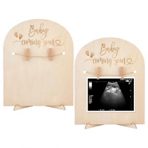 FINGERINSPIRE 2 Support de Cadre &agrave; Ultrasons en Bois de 25x20 cm, Jaune Clair, Cadre Photo pour &Eacute;chographie de Grossesse, avec Clips et Corde de Chanvre, Cadeau pour les Annonces de Grossesse (FINGERINSPIRE FR, neuf)
