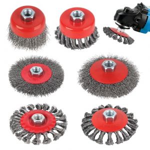 6 Pi&egrave;ces Brosse Metallique Meuleuse, Brosse Conique pour Meuleuse D'angle , M14 Brosse Metallique pour Perceuse Meuleuse de 75mm 100mm de Diam&egrave;tre, pour Rouiller, Polir, Meuler, Rouge (STORE FABIO GIACOMO S.R.L., neuf)