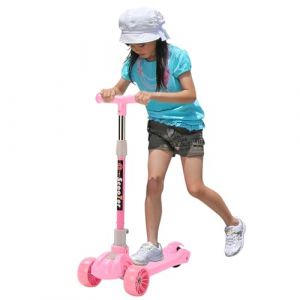 Trottinette Enfants De 2 3 4 &Agrave; 8 Ans, Scooter pour Enfants avec Si&egrave;ge, Scooter Enfants Fille Gar&ccedil;on, Trottinette avec Roues L&eacute;g&egrave;res, Trottinette R&eacute;glable en Hauteur-PU paillet&eacute;-Rose (Hechheu, neuf)