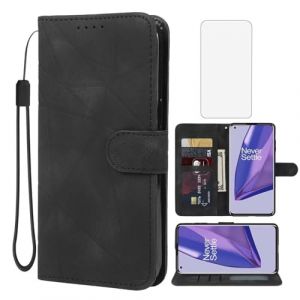 Wanyuexes LE2110 Étui portefeuille pour OnePlus 9 5G avec protection d'écran en verre trempé, toucher peau PU à rabat avec porte-cartes de crédit et support pour OnePlus 9 5G Noir (yuexingwang., neuf)