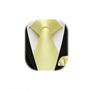 Enlision - Cravate et Pochette de Couleur Unie Mariage Ensemble de Cravate et Mouchoir Set Travail F&ecirc;te Cadeau pour Hommes Jaune Clair (QIWEIEUR, neuf)