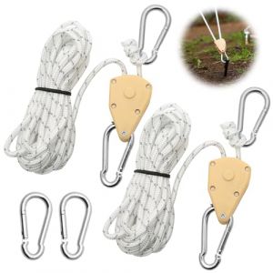 2 Pièces Corde à Cliquet Réglable 4M, Poulie à Cliquet Blanc 1/8 avec 2 Replacement Crochets, Tendeur de Corde à Cliquet Réfléchissante pour Lampe Plantes Tente Randonnée (HUAKAIY, neuf)