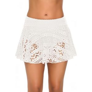 Ocean Plus Femme &Eacute;l&eacute;gant Jupe de Bain au Crochet Dentelle Short de Bain Jupe Bikini avec Slip Int&eacute;rieur Grande Taille Bas Bikini Jupe de Plage (3XL (EU 44-46), Blanc) (Ocean Plus, neuf)