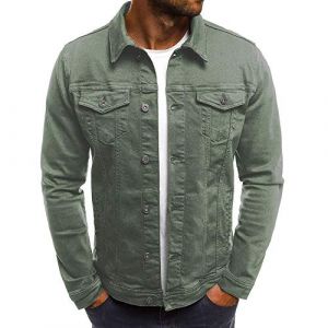 JJPAR Veste en Jean Homme sans Capuche Longue Blouson Jean Militaire Multi-Poches Col Revers Slim D&eacute;contract&eacute;e Vintage Pas Cher Sweat Moto Printemps Et&eacute; Arm&eacute;E Verte 3XL (Haoxinkjshop, neuf)