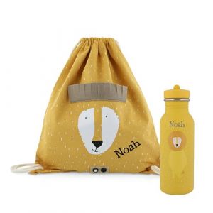 upstitch studio Trixie Sac à dos et gourde pour enfants, sac à dos de maternelle, sac à dos et gourde pour enfants, personnalisables avec nom individuel ou en kit, Lion, Set: Turnbeutel + Flasche (upstitch studio, neuf)