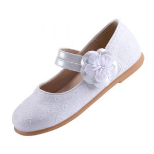 EIGHT KM Toddler Girls Dress Shoes Mary Jane Princess Ballerines de Mariage Chaussures EKM7063 Scintillant Briller Fleur Camélia Cœur Blanc EU Taille 29 (ElfElfElf FR, neuf)