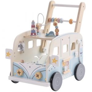 ROBUD Trotteur Bebe en Bois, Multifonction Chariot de Marche B&eacute;b&eacute; avec Centre d&rsquo;Activit&eacute;s, Hauteur et Vitesse R&eacute;glables, Enfants Jouets Cadeau pour Fille Gar&ccedil;on de 10 Mois &agrave; 2 Ans (Bus de Vacances) (Child's Growth Companion, neuf)
