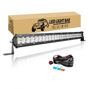 Willpower Barre LED 51cm 20'' 144W Rampe LED Slim Rangée Unique Bar a LED 12V 24V IP67 Étanche Projecteur LED Feux Phare de Travail LED pour 4x4 Voiture Camion Tracteur Quad Avec Faisceau de Câbles (YZ-EU, neuf)