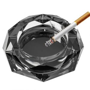 YUEMING Cendrier en verre de cristal, Octogonal Cendrier pour une utilisation en int&eacute;rieur ou en ext&eacute;rieur, Cendrier pour Fumeurs, Cendrier de bureau pour la maison ou le bureau(Noir-10cm) (YUEMING, neuf)
