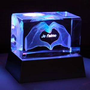 Kaltner Pr&auml;sente Lumi&egrave;re d'ambiance - Le cadeau parfait : bloc de verre en cristal avec gravure 3D / cadeaux &laquo; Je t'aime &raquo; pour les femmes, les hommes/cadeau d'anniversaire pour elle, lui/gravure (Kaltner Pr&auml;sente, neuf)