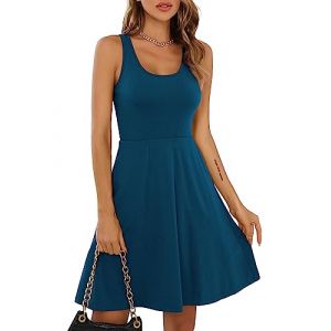 Missufe Robe d'été pour femme - Mini robe rockabilly - Robe décontractée - Robe patineuse - Robe débardeur courte, Bleu paon, M (Missufe EU, neuf)