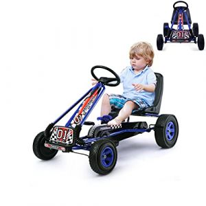 GOPLUS Kart à Pédales Enfants, Siège Réglable,Avancer et Reculer, avec Embrayage et Frein, Pédales Antidérapantes, 4 Roues en Caoutchouc et Plastique, Vélos et Véhicules pour Enfants 3-8 Ans (Bleu) (Augenstern24, neuf)