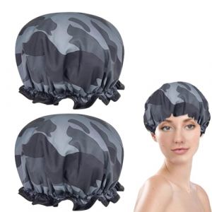 Lot de 2 bonnets de douche double couche en satin soyeux imperméable pour homme et femme Motif camouflage bonnet satin cheveux nuit homme bonnet de douche bonnet de douche femme durag homme (UAB WSVLKE LT, neuf)