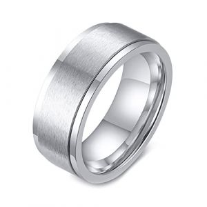 Epinki Bague Homme Anti Stress, 8MM Bague Tournante Mat Argent Acier Inoxydable Bague Rotative Taille 70 (EpinKi, neuf)