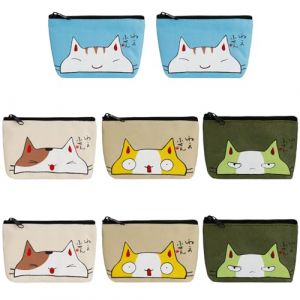 Dadabig 8PCS Mini Porte Monnaie, Petite Bourse Petite Pochette en Toile avec Fermeture, Porte Monnaie en Toile pour Cartes, Cl&eacute;s, et Rouge &agrave; L&egrave;vres, 4 Styles (Chaton) (Svezhest 83 Ltd, neuf)