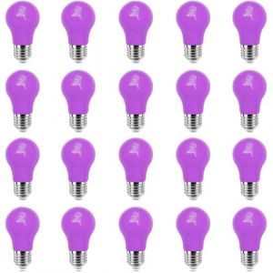 ZFQ Ampoule Colorée E27, 3W LED Ampoules Couleur, Équivalent Incandescence 30W, Violet, 250LM Ampoule Écoénergétique Colorée, pour Guirlande Colorée Halloween Décoration de Fête de Noël, Lot de 20 (ZFQ, neuf)