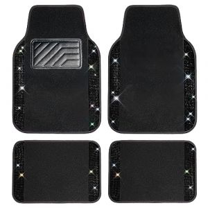 CAR PASS Lot de 4 tapis de sol de voiture avec strass scintillants brillants, talonnette antidérapante en PVC, imperméable, universel, pour SUV, berline, camionnette, fille, femme, homme, noir diamant (Flying Banner EU, neuf)