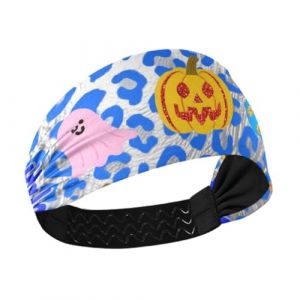 Bandeau large élastique antidérapant pour femme avec imprimé léopard et citrouille bleue à paillettes pour sports athlétiques, usage quotidien, tennis, usage quotidien (ChangZeFT, neuf)