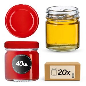 KADAX Lot de 20 mini bocaux en verre de 40 ml avec couvercle &agrave; visser de 43 mm de diam&egrave;tre - Bocaux &agrave; &eacute;pices avec couvercle - Bocaux &agrave; d&eacute;gustation, pots &agrave; confiture - Petits pots &agrave; miel (20 pi&egrave;ces (KADAX, neuf)