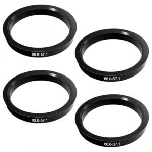 DULZEN 4 Pi&egrave;ces Bagues De Centrage 66,6 &Agrave; 57,1 Bague De Centrage Jante en Plastique Noir Anneaux De Centrage Universels Compatibles avec VW Mercedes R&eacute;duction des Vibrations pour Jantes (mengogua, neuf)