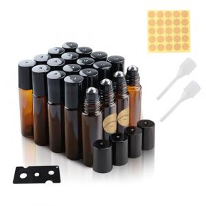 TECDW Lot de 20 pièces Bouteille Roll On Vide, Flacon Roll On Vide 10 ml avec Rouleau Acier Inoxydable, Bouteilles à Huile Essentielle En Verre Rechargeable pour Parfum, Cosmétiques, Lotion (DUNWEI, neuf)