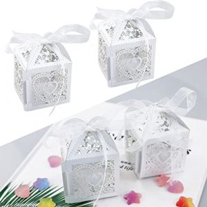 SZCXDKJ 50 PCS Fete Faveur Boite à Dragées (5x5x7cm) Découpé Boite Dragee Mariage Blanches Boite Bonbon Boite pour Dragees Mariage pour Les Invités, Décoration de Mariage, Bapteme, Anniversaire (MERVYN GLYNN HUNTER LTD, neuf)