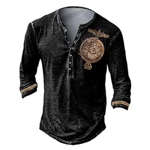Deguisement Halloween Homme Chemise Homme Manches Longues Col Mao Tee Shirt Homme Vintage Assassin Creed Viking Gothique Steampunk Pirate Medieval Pas Cher Sweat Hauts Militaire Veste Marron 3XL (uxxnjfg, neuf)