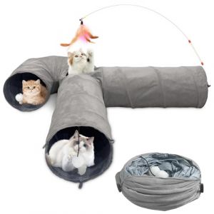 Aipwerer Tunnel Chat Pliable,Tunnel Lapin avec Grottes, Jouet pour Jeu Pet Animaux pour Chatons Chiot Lapins Cochons d’Inde Furet Dia,avec des Balles et des Jouets Jeu pour Chats (SZKYDGS, neuf)