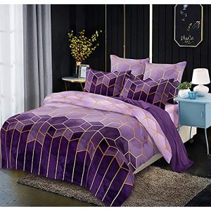 Luofanfei Housse de Couette 240x260 Lila Violet Adulte 2 Personnes Parure de lit Sets de Housse de Couette Modern 3D Géométrique Ensemble Literie avec Fermeture éclair (Luofan, neuf)