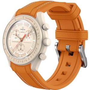 Bracelet pour montre Omega x Swatch MoonSwatch 20mm,Bracelet de Remplacement en Silicone Souple Omega Swatch Speedmaster,Courbé Moonswatch Bracelet Hommes et Femmes (Ligne orange - blanc) (SANBUTC, neuf)