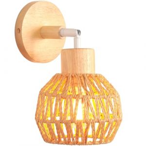 iDEGU Applique Murale R&eacute;tro, 15CM Vintage Lampe Murale Interieur en Rotin Bois Luminaire Abat-jour Design Boule R&eacute;glable Plafonnier E27 &Eacute;clairage Mural pour Chambre Salon Couloir Cuisine (Marron) (IDEGU, neuf)