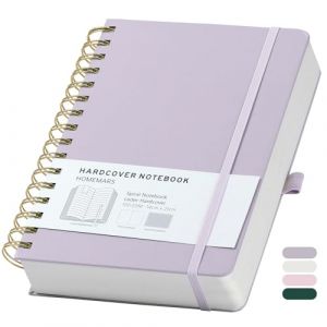 HOMEMARS Cahier A5,Cahier Spirale a5,Carnet de notes,Bloc Note,Carnet Spirale, Pointill&eacute;,Carnet Bullet Dotted Journal, 300 Pages, 100 g/m&sup2;, 14,8 x 21 cm, Violet, Couverture en cuir (Homemars Direct, neuf)