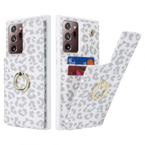 SailorTech Coque pour Samsung Galaxy Note 20 Ultra &Eacute;tui avec Porte-Carte de cr&eacute;dit pour Femmes, Etui pour Samsung Note 20 Ultra Anneau de Support avec Fentes pour Cartes &Eacute;tui &agrave; la Mode-L&eacute;opard Blanc (Sailor-Tech, neuf)