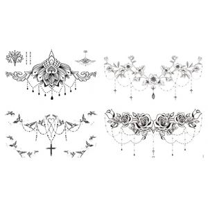 Lot de 4 feuilles de tatouages pour poitrine - Bois de cerf - Roses - Fleurs - Oiseaux BC4 (Beyond Perfection, neuf)