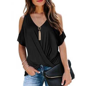 Tee Shirt Femme Noir Coton Chic et Elegant Tunique Oversize Col V &Eacute;paules D&eacute;nud&eacute;es 2026 Tshirt Femmes Shirts Haut Club S (Ranphee Store, neuf)